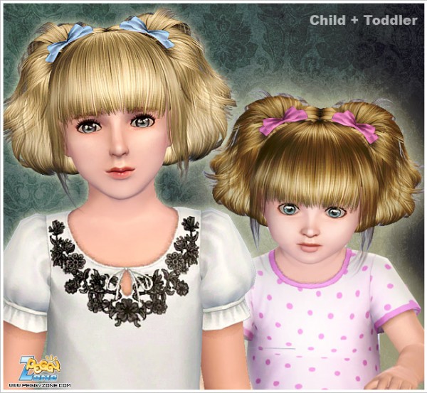 Double twisted ponytail with bows ID 889 by Peggy Zone for Sims 3
