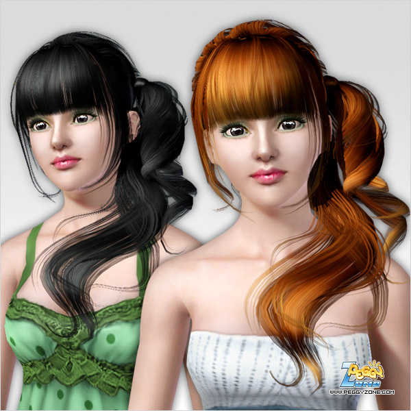 Curly ponytail in the left side of a face hairstyle ID 89 by Peggy Zone for Sims 3