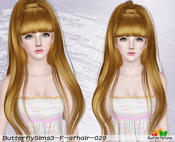 Huge wrapped ponytail with bangs   Hair 29 by Butterfly for Sims 3