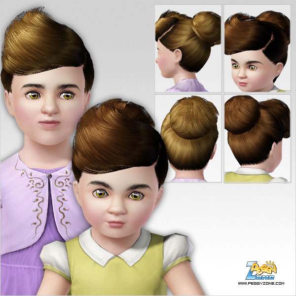 Round chignon with twisted bangs ID 325 by Peggy Zone for Sims 3