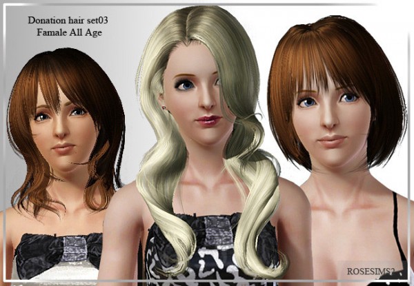 Three different long haircuts by Rose for Sims 3