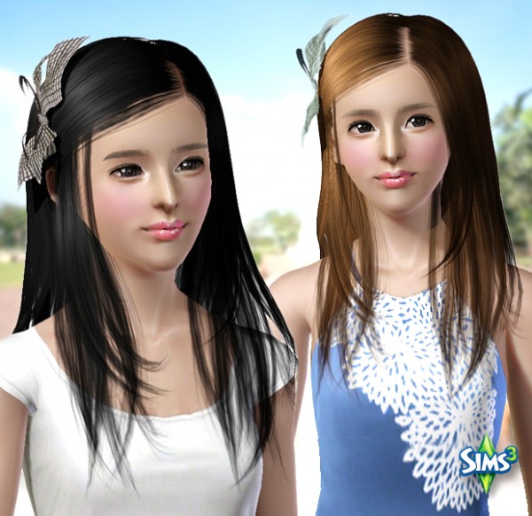 Thin hairstyle with bow   Hair 29 by Raonjena for Sims 3