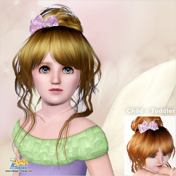  Top knot with long strands framing the face and bow ID 448 by Peggy Zone for Sims 3