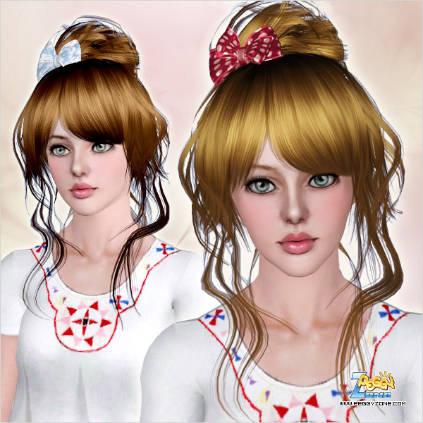 Topknot with bow and stripes framing the face ID 449 by Peggy Zone for Sims 3