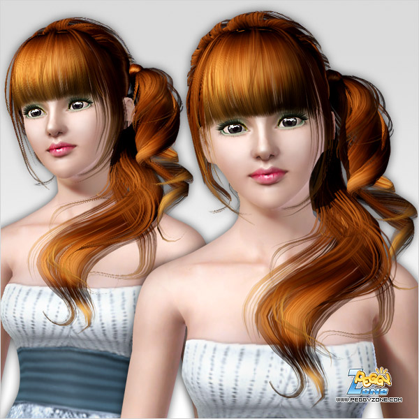 Curly ponytail in the left side of a face hairstyle ID 89 by Peggy Zone for Sims 3