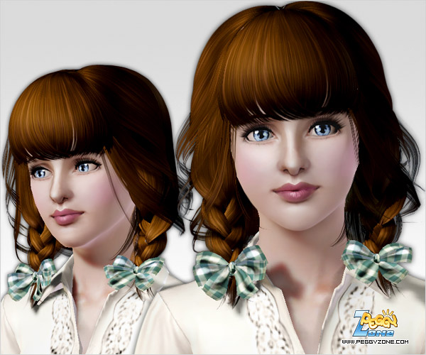Double braid with bangs and bows ID 49 by Peggy Zone for Sims 3