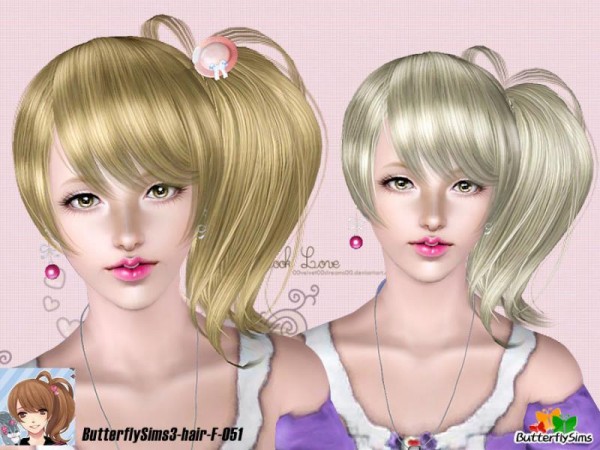 Glosy side ponytail hairstyle 51 by Butterfly for Sims 3