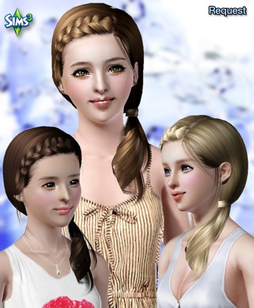 Ponytail with braided bangs hairstyle   Hair 32 by Raonjena for Sims 3
