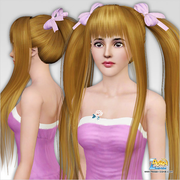 Anime hairstyle with bows ID 339 by Peggy Zone for Sims 3