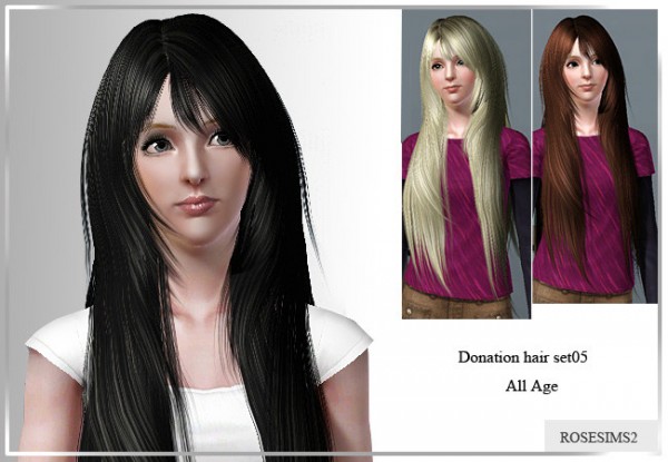 Long straight and shiny hairstyle with bangs D 05 by Rose for Sims 3