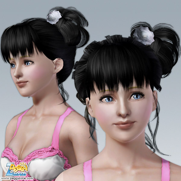 Rose top knot in the left side hairstyle ID 27 by Peggy Zone for Sims 3