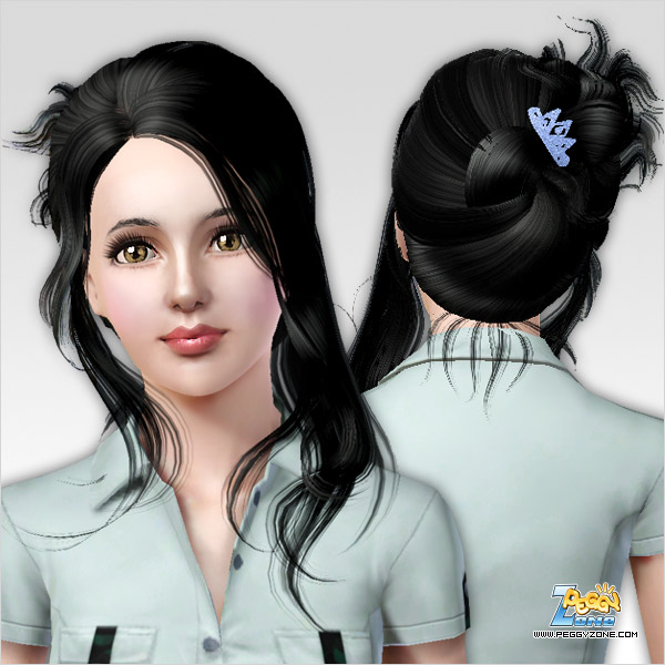  Bun with strands of hair around the face and crown hair clip ID 101 by Peggy Zone for Sims 3