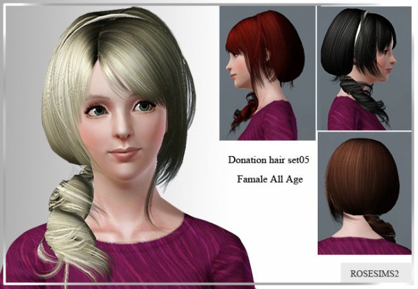 Side rolled ponytail D 05 by Rose for Sims 3