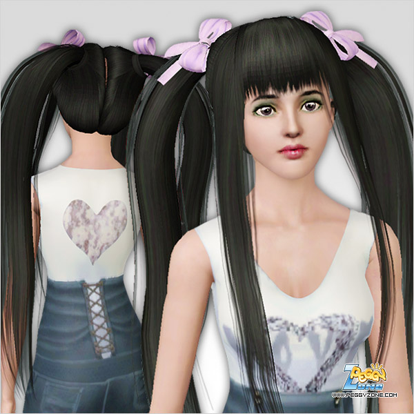 Anime hairstyle with bows ID 339 by Peggy Zone for Sims 3