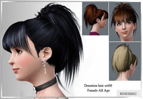 Messy ponytail with layered bangs D 06 by Rose for Sims 3