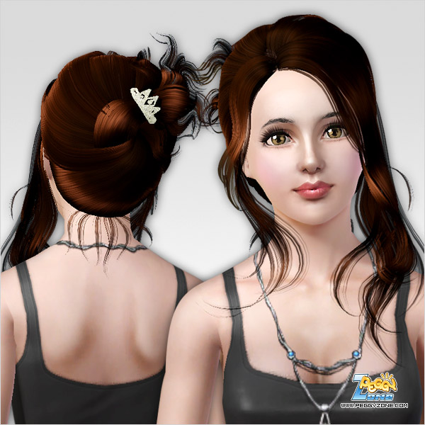  Bun with strands of hair around the face and crown hair clip ID 101 by Peggy Zone for Sims 3