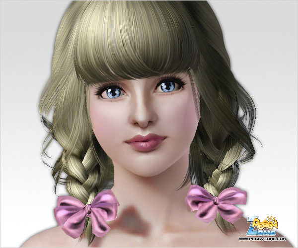 Double braid with bangs and bows ID 49 by Peggy Zone for Sims 3