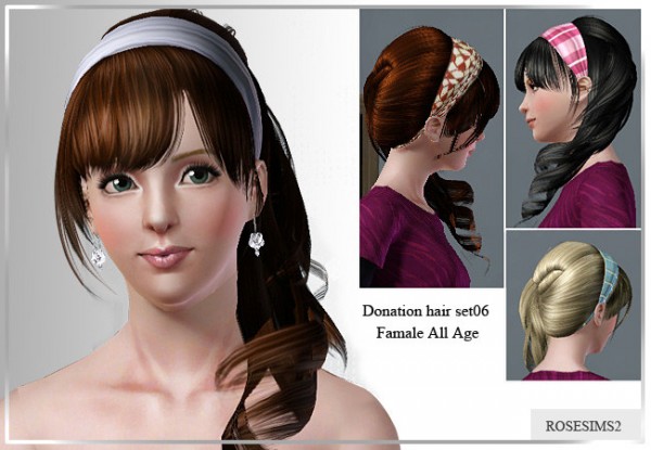 Side wavy ponytail with head band by Rose for Sims 3