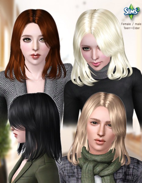 Classic medium hairstyle   Hair 38 by Raonjena for Sims 3