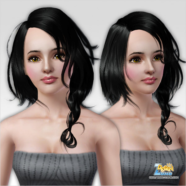 Small braid in the left side hairstyle ID 115 by Peggy Zone - Sims 3 Hairs