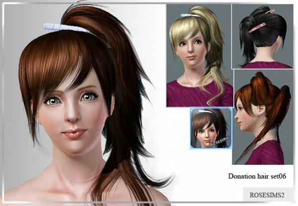Right side ponytail with hairclip D 06 by Rose for Sims 3