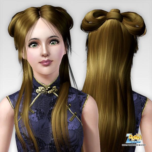 Shaped bow bun hairstyle ID 224 by Peggy Zone for Sims 3