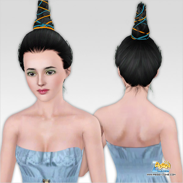 Chinese topknot with colored thread hairstyle ID  for Sims 3