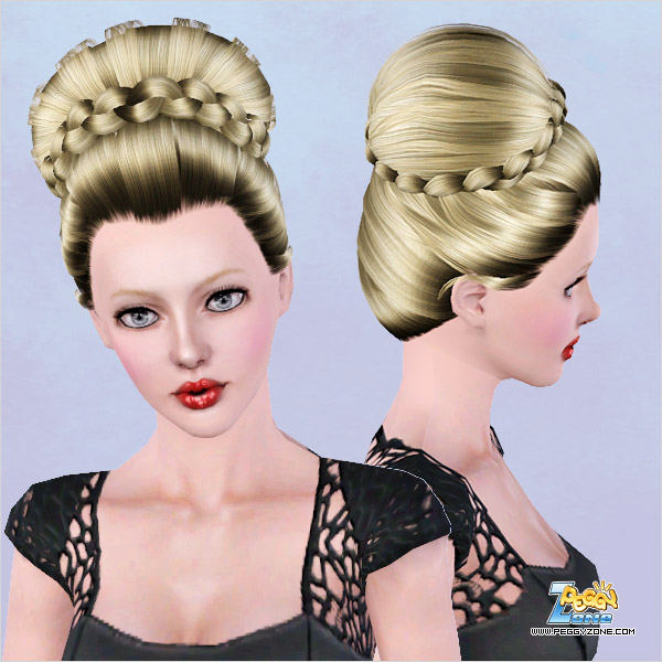 Cute braided topknot ID 455 by Peggy Zone for Sims 3