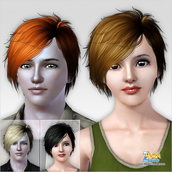 Asymmetric neck haircut ID 92 by Peggy Zone for Sims 3