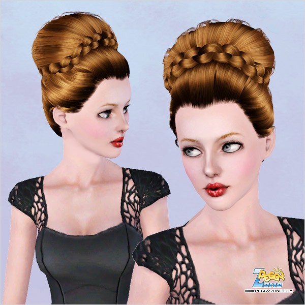 Cute braided topknot ID 455 by Peggy Zone for Sims 3