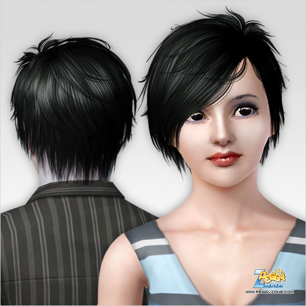 Asymmetric neck haircut ID 92 by Peggy Zone for Sims 3