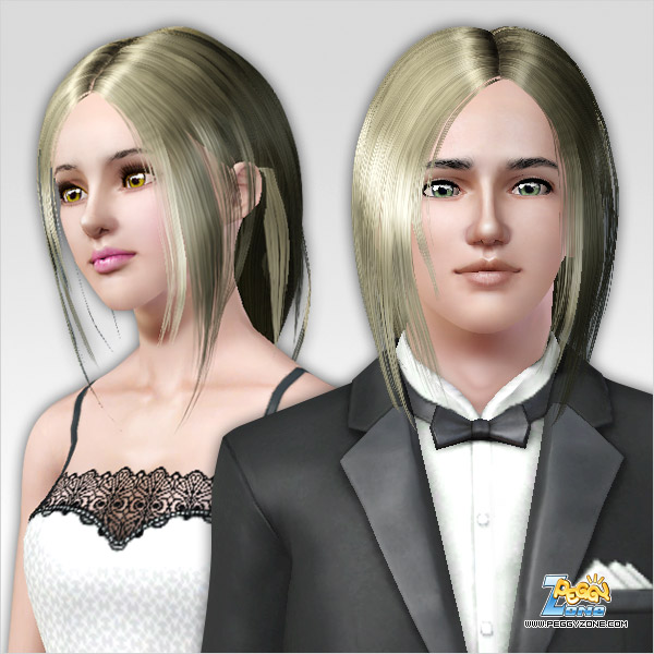 Dimensional ponytail with long bangs ID 124 by peggy Zone for Sims 3