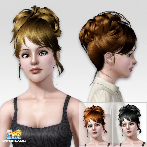 Top knot with bangs and strands framing the face ID 125 by Peggy Zone for Sims 3