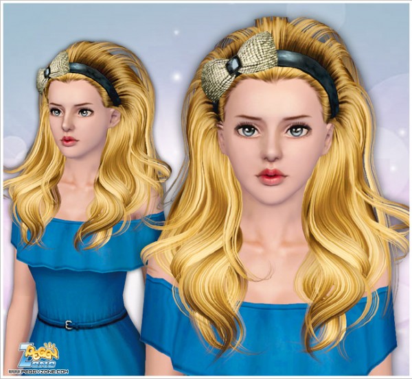 Teased hairstyle with bow headband ID 905 by Peggy Zone for Sims 3