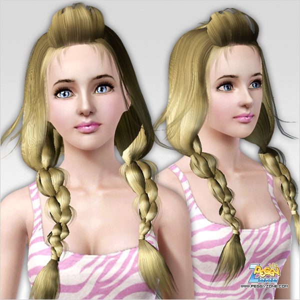 Two braid with rolled bangs hairstyle ID  for Sims 3