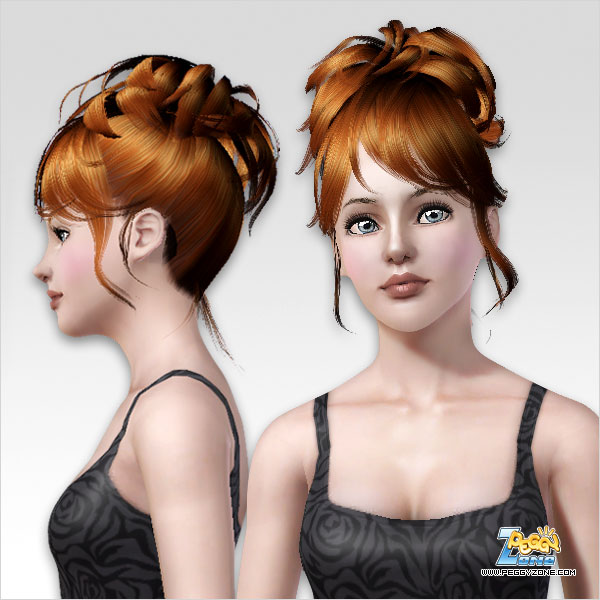 Top knot with bangs and strands framing the face ID 125 by Peggy Zone for Sims 3