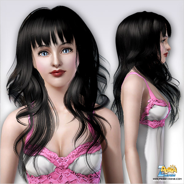 Long mermaid waves with bangs hairstyle ID 68 by Peggy Zone for Sims 3