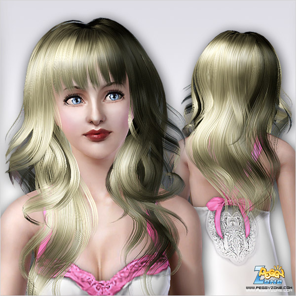 Long mermaid waves with bangs hairstyle ID 68 by Peggy Zone for Sims 3