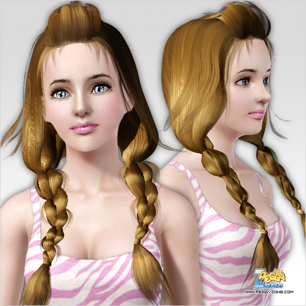 Two braid with rolled bangs hairstyle ID  for Sims 3
