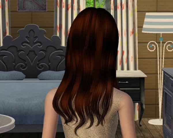 Wavy hair with blunt bangs   Round dot by Wings for Sims 3