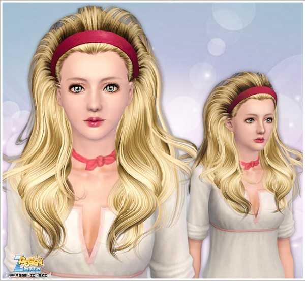 Teased hairstyle with headband ID 909 By Peggy Zone for Sims 3