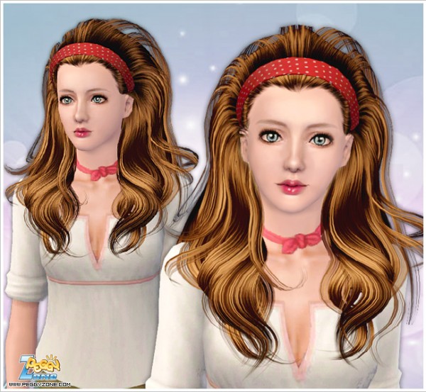 Teased hairstyle with headband ID 909 By Peggy Zone for Sims 3