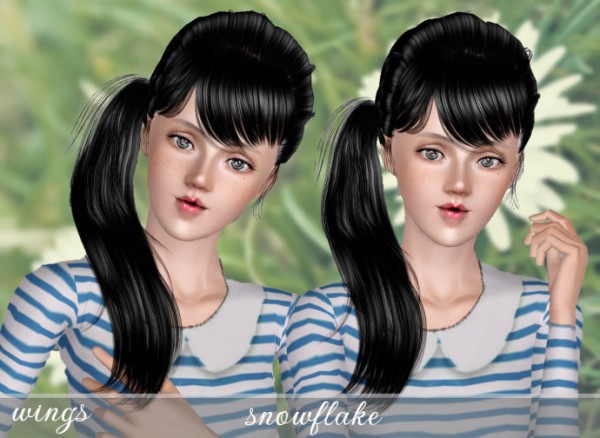 Glossy side ponytail with bangs   snowflake by Wings for Sims 3