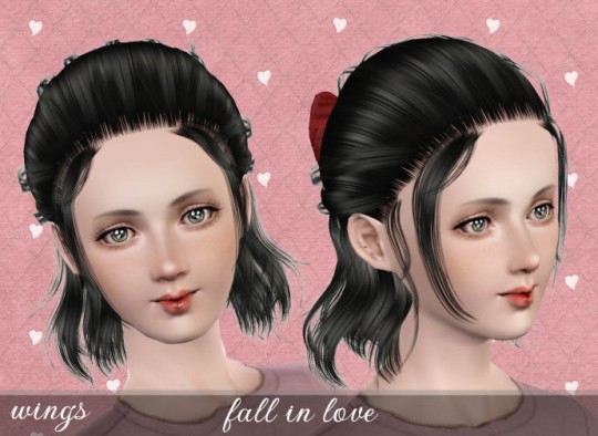 Half updo with bow hairstyle - fall in love by Wings - Sims 3 Hairs