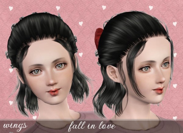 Half updo with bow hairstyle   fall in love by Wings for Sims 3