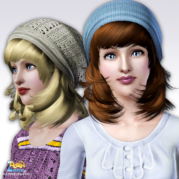 Hair fringe around the face with fur cap ID 69 by Peggy Zone for Sims 3