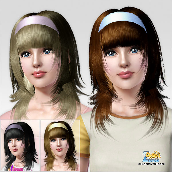 Fringed satin headband hairstyle ID 194 by Peggy Zone for Sims 3
