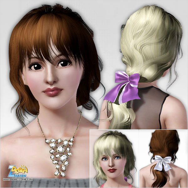 Classical ponytail with bangs and bow ID 42 by Peggy Zone for Sims 3