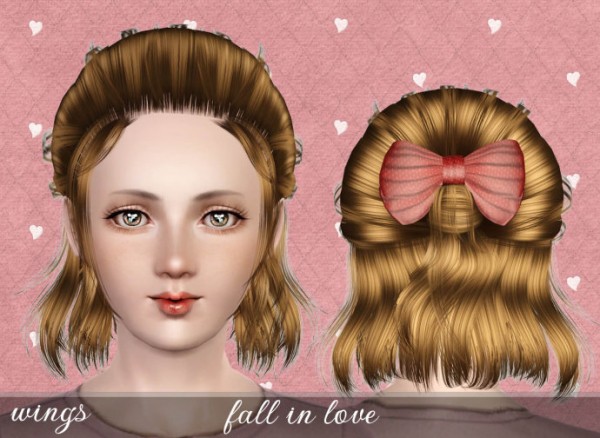 Half updo with bow hairstyle   fall in love by Wings for Sims 3