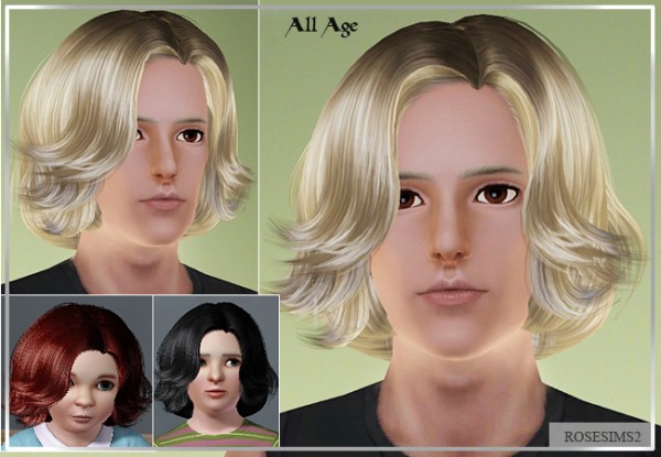 Bob style with long waves and slight for boys D 15 by Rose for Sims 3